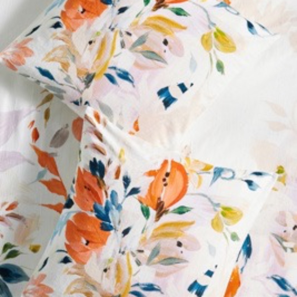 NWT Set/2 Anthropologie Briony Euro Pillow Sham Cotton Watercolor Floral Print - Picture 2 of 5